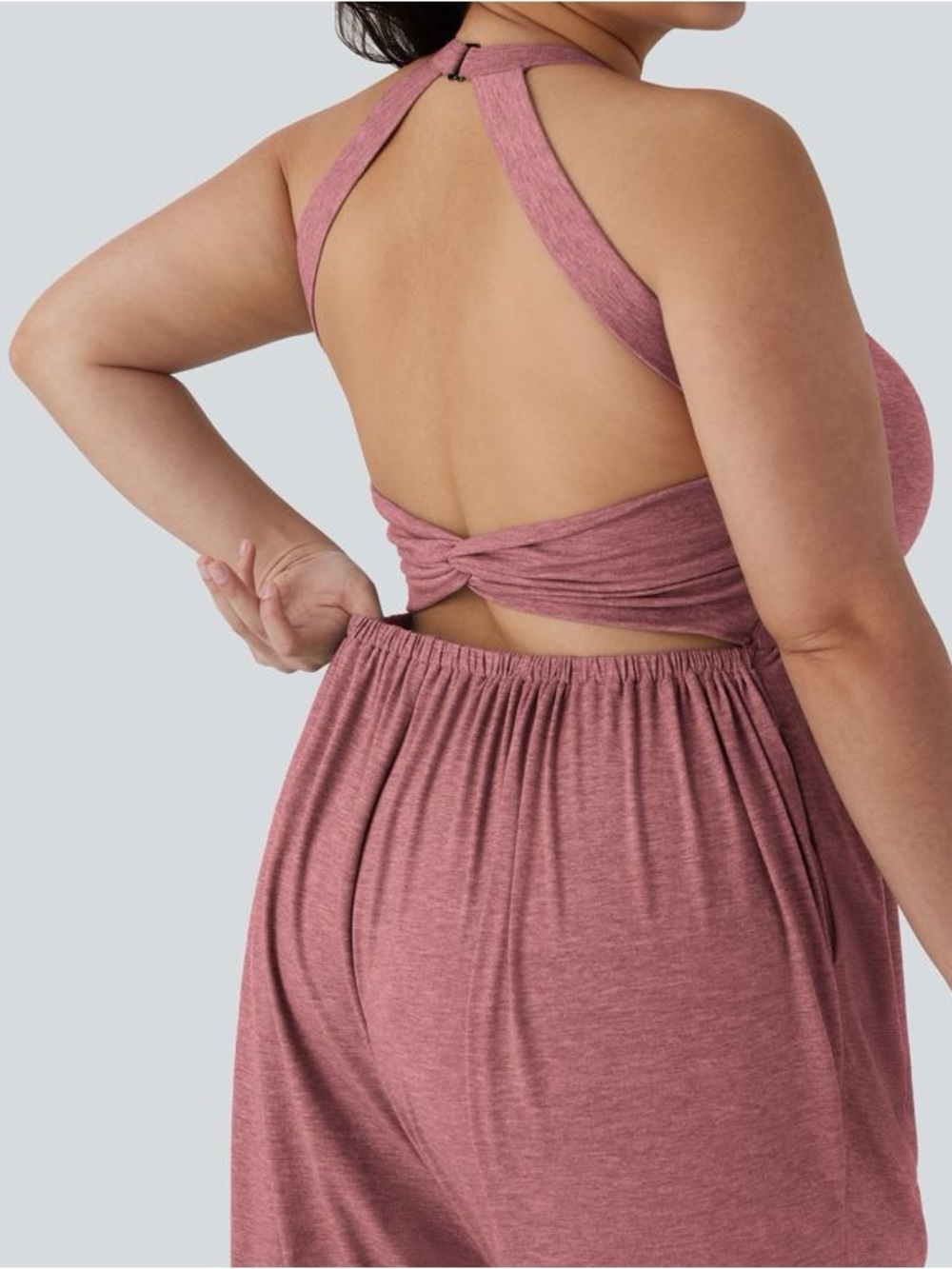 Halara Heathered Mauve Halter Jumpsuit with Pockets - Picture 3 of 4